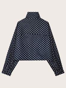 Áo khoác dài tay cổ đứng chấm bi, thích hợp cho mùa xuân và mùa thu. - Màu xanh hải quân - Xem 2