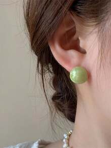 1 Pair Copper Material Fashion Petite Personalized Elegant Versatile Green Drip Oil Ball Stud Earrings, Suitable For Women's Daily, Festival, Vacation Wear - Geometric Sphere - View 2
