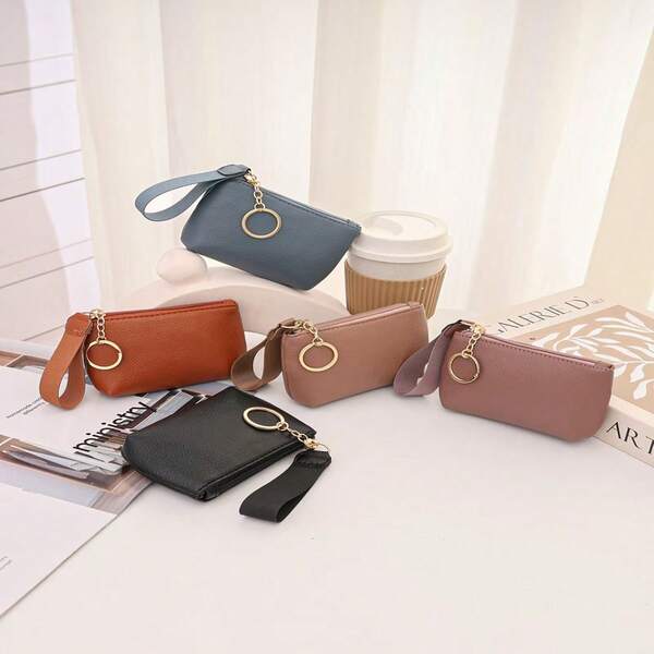 1pc New Lychee Grain Coin Purse, Small Wallet, Stall Pouch, Wristlet, Mini Bag