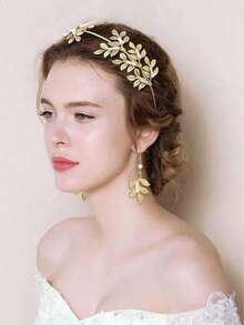 Bộ trang sức nữ thần 7 món, bao gồm băng đô lá, vòng tay lá, vòng tay hở, bông tai ngọc trai, thích hợp cho phụ nữ mặc hàng ngày, đám cưới, lễ đính hôn. - 7 chiếc - Xem 1