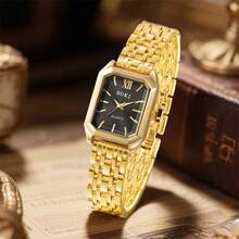 SOKI 新款时尚方形表盘石英女表，适合日常佩戴，生日礼物，返校季礼物，感恩节礼物，情侣礼物，最佳选择 - 金色 - 查看 7