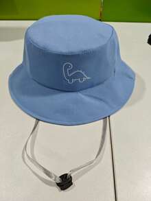 1pc Baby Anti-Drop Lanyard Bucket Hat, Dinosaur Embroidery + Soft Color Blocking Sun Protection Cute Daily Essential Cap - Little Dinosaur - View 11