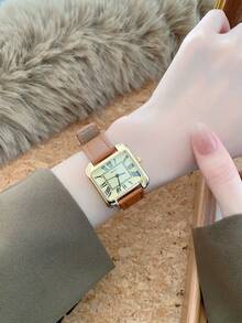 Square Women's Quartz Watch With Fashionable Retro Design And Artistic Niche Is The Best Choice For Daily Matching Gifts Leisure Gatherings - Brown - View 4
