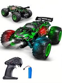 1pc 2.4G Remote Control Monster Truck With LED Lights, Realistic Tires, Battery Powered Rechargeable Lithium Battery, All-Terrain, 2.4GHz Remote Controller, Durable PVC Shell, Plastic Material, Remote Controller, Ideal Gift For Teens And Beginners, 2.4G RC Off-Road Remote Control Car, Transformable Toy Suitable For Boys/Girls 5-6-7-9+ Years Old, Birthday Gift, Anniversary, Back To School Reward, End Of Term Surprise - Multicolor - View 3