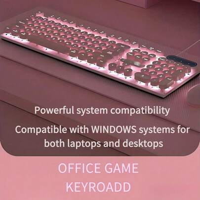 Aesthetic Pink LED Backlit Keyboard Mouse Combo, Ergonomic Tilt Angle, Kawaii Computer Peripherals ,Plug And Play For Home Office Gaming