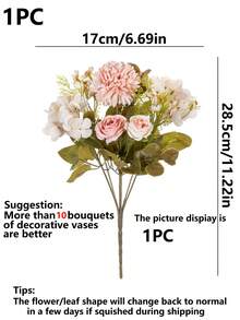 1pc Artificial Hydrangea Bouquet Fake Rose, Suitable For Spring/Autumn Decor, Wedding Vase, Home, Restaurant, Bedroom, Kitchen, Room Decoration, Holiday & Birthday Party, Outdoor Garden Decor - Pink - View 3