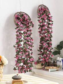 1/2 件人造悬挂玫瑰藤蔓仿真花环玫瑰常绿常春藤藤蔓丝绸玫瑰植物带绿叶装饰，适用于家居装饰、房间装饰、花园装饰、墙面装饰、室内/室外装饰、卧室装饰、婚礼装饰、餐桌装饰、派对装饰、生日装饰、情人节装饰 - 白色 - 查看 10