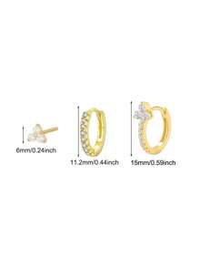 3 Pcs Exquisite Star Hoop Earrings Set For Women Gold Plated Cubic Zirconia Stud Earrings Set Wedding Party Jewelry Accessories - 3 Pcs/Set - View 7