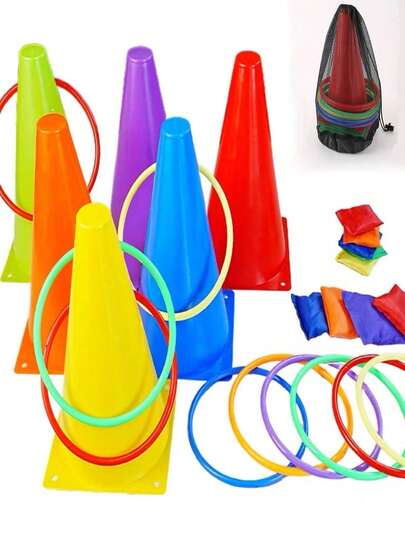 19 قطعة/21 قطعة/31 قطعة لعبة كرة رمي متعددة اللاعبين للخارج، لعبة إلقاء الحلقات الجماعية، معدات تدريب بناء الفريق، أدوات لعبة حفلة عيد الأطفال، لعبة إلقاء الحلقات متعددة اللاعبين للكرنفال، لعبة للعائلة والأطفال