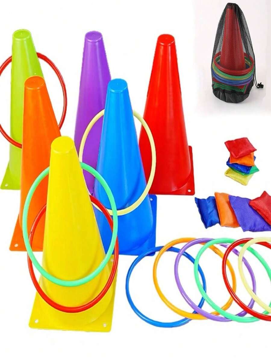 19件/21件/31件户外投掷球多人游戏，集体套圈游戏，团队建设训练器材，儿童节派对游戏道具，嘉年华套圈多人游戏，家庭儿童游戏 - 彩色 - 查看 1