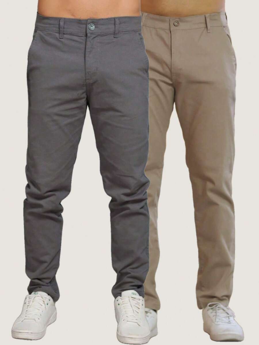 Men's Twill Pants Kit Men's Pants With Lycra Elastane - 灰色 - 卡其色 - View 1