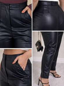Women's High-Waisted Leather Pants, Shaping, Premium, Elegant, Comfortable, Blogger-Style, Winter. - Black - View 5