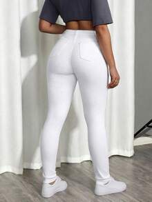 Women's Pocket Skinny Casual Jeans - White - View 7