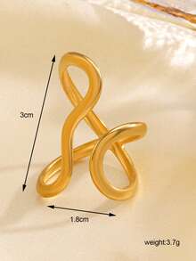 1pc Stainless Steel 18K Gold Plated Minimalist Geometric Line Open Ring, Suitable For Women's Daily Wear And Travel - Gold - View 2