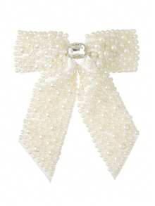 1pc Women's White Fashionable Elegant Faux Pearl Bow Hairclip, Suitable For Daily Wear And Gatherings - White - View 6
