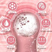 Facial Cleansing Brush Face Scrubber, Silicone Electric Exfoliator Scrubber With 6 Speeds, Rechargeable Face Scrubber For Cleansing, Waterproof Face Scrub Brush For Men & Women - Hồng tự nhiên - Xem 2