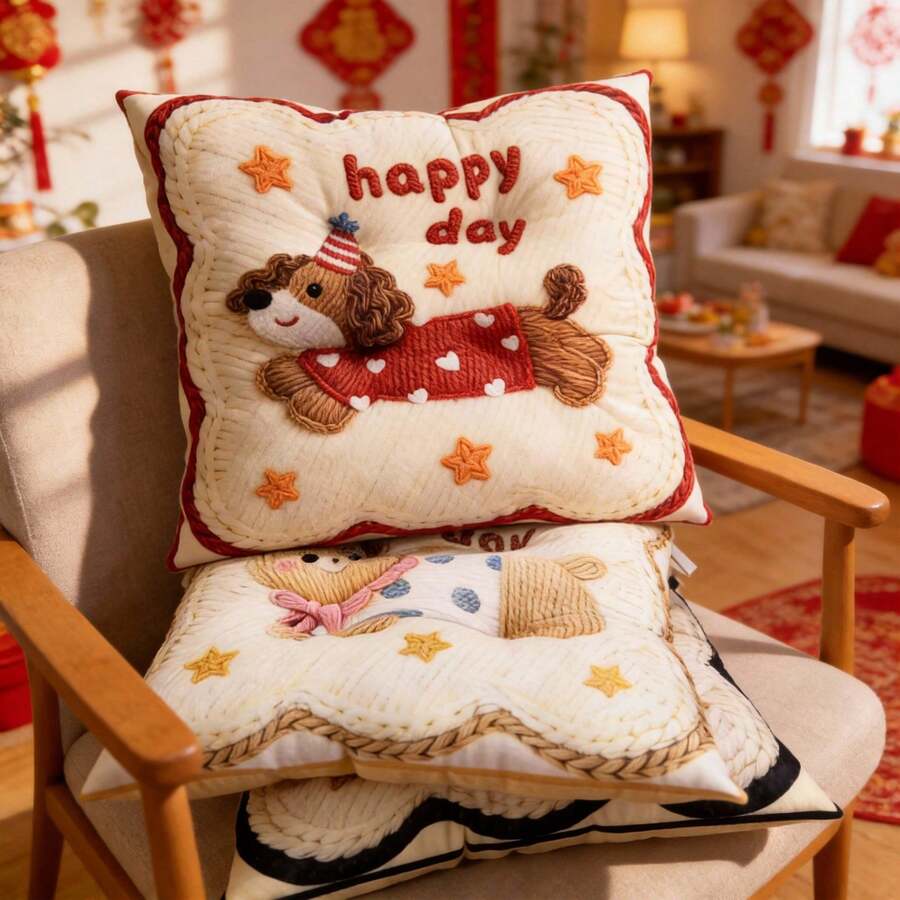 1 chiếc đệm ghế hình chó hoạt hình dày dặn, đệm ngồi vuông/tròn, đệm tựa lưng cho nhà/văn phòng, chiếu tatami. - Nhiều màu - Xem 1