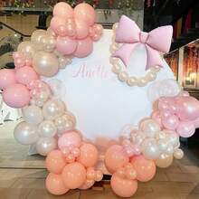 128pcs Pearl White And Pink Balloon Arch Garland Kit, Pearl White Beige With Pink Bow Foil Balloons For Women Wedding Bridal Babyshower Bachelorette Birthday Party Decorations - View 3