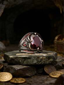 1 pieza Anillo de hombre - Accesorio de estilo empresarial de moda personalizado, adecuado para uso diario y como regalo - Rojo - Ver 14