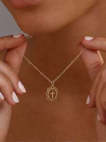 1 chiếc mặt dây chuyền hình thánh giá nhỏ - Món quà trang sức Cơ đốc giáo tối giản thanh lịch, phù hợp cho phụ nữ và thanh thiếu niên, thích hợp cho mọi mùa, đặc biệt thích hợp cho Giáng sinh, Lễ Tạ ơn và Ngày của Mẹ. - Vàng - Xem 9