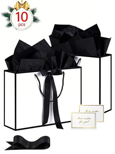 10-Pack/20-Pack White Gift Bags With Handles; 11-Inch Medium-Sized Gift Bags, Perfect For Birthday Parties, Girls' Gatherings, Gift Wrapping, Graduation Parties, Gender Reveal Parties, Bridal Showers, Hawaiian-Themed Parties, And Other Occasions.