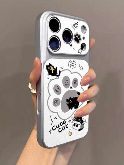 Instantly Transforms To 17 Leather Texture Big Window Cartoon Cat Paw Small Black Cat Phone Case, Anti-Drop Couples, High-End Soft Full Coverage Case For IPhone 17/17Air/17Pro/17Promax, 16/16Plus/16Pro/16Promax, 15/15Plus/15Pro/15Promax, 14/14Plus/14Pro/14Promax, 13/13Pro/13Promax, 12/12Pro/12Promax, 11/11Pro Max, Anti-Fall, Anti-Shock, Anti-Dust, High Value, Hot Selling