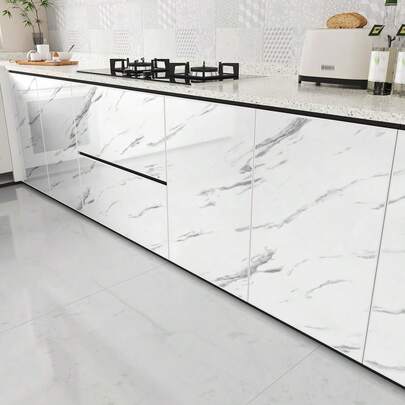 Giấy dán tường mặt bàn màu trắng chống thấm nước và dầu mỡ, họa tiết vân đá cẩm thạch, giấy dán tường tự dính di động, giấy dán tường màng bóng tự dính giả vân đá cẩm thạch, bao bì vinyl, trang trí tường nhà bếp, phòng tắm, phòng ngủ, phòng khách, decal dán tường, trang trí nhà cửa và phòng.