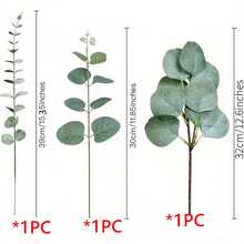 3/30/60/120pcs Mixed Eucalyptus Leaves & Stems, Artificial Silver Dollar Eucalyptus Leaves, Dried Eucalyptus Bunches, Wedding Vase Floral Decor - Green - View 9