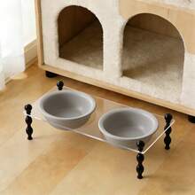 2 bát ăn và uống cho thú cưng bằng gốm sứ, hình đĩa bay, làm từ acrylic, bền và dễ vệ sinh, được nung ở nhiệt độ cao, thích hợp cho mèo và chó. - 300ml - Xem 5