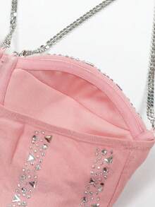 NIKBK Sexy Backless, Strapless Pink Choker Dress With Rhinestone, Pearl & Faux Feather Decor, Suitable For Birthday Party, Cocktail Party, Club, Wedding Guest - Baby Pink - View 10