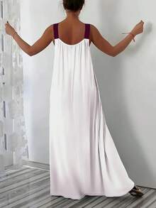 Plus Size Floral Print Spaghetti Strap Vacation Dress Summer Elegant - Purple - View 2