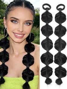 18 Inch 2pcs Hand-Woven Bubble Twist Braids Wig With Elastic Rubber Band, Heat Resistant Synthetic Wig, Suitable For Women - Multicolor - View 10