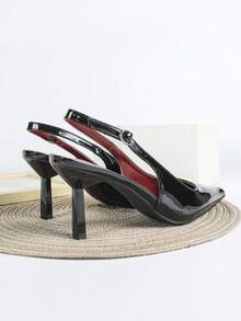 女士黑色高跟鞋，尖头套脚派对婚礼礼服鞋，7厘米细高跟 - 黑色 - 查看 3