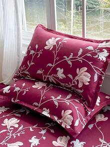 3pcs Printed Bedding Set (1 Fitted Sheet + 2 Pillowcases), Skin-Friendly Fabric Fitted Sheet Set Including Pillowcases, Without Filler, Home Bedding Set, Machine Washable - Wine-red Jade Branch - View 6