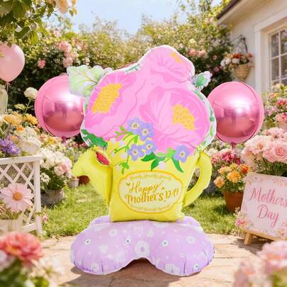 1pc/2pcs New 56.1 Inch Large Base Mother's Day Flower Balloon - Perfect Room Decor To Celebrate Mother's Day