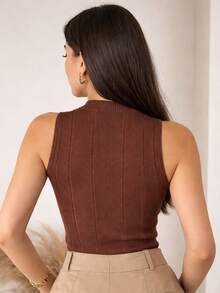 Blouse Vest Tank Top Ribbed Knit Modal Basic Casual Sweater Simple Shirt Women  Autumn Winter Knitted Knitwear - 鏽棕色 - 查看 3
