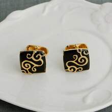 Creative Gold Pattern Cufflinks, Alloy Enamel French Style Cuff Links, Fashion Dress Shirt Jewelry Gift Box Set For Dad Husband Boyfriend Birthday Christmas - 金色 - 查看 7