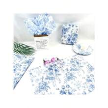 ZS50 Sheets Blue Floral Tissue Gift Wrapping Paper - 14x20 Inch Chinoiserie Vintage Blue White Peony Rose Design High-Quality Durable Paper For Birthdays Weddings Parties DIY Crafts Bouquet Wrapping Paper Special Occasion Decor Elegant Packaging Quality Craft MaterialZS - 彩色 - 查看 6
