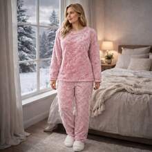 Women's Winter Pajamas Ultra Soft Fleece Warm M L XL - Hoa hồng/Ngôi sao - Xem 4