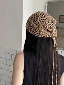 1pc Sequin Sexy Women's Tie-Up Triangle Scarf, Versatile Headband, Suitable For Street, Boho, Retro, Fashion, Desert, Y2K, Street, Daily, Festival Party, Events, Beach Vacation, Holiday Gift For Girls, Hair Accessory, Headpiece Women Bandana Summer Outfits Summer Beach Hair Bands,Travel,Birthday - Khaki - View 1
