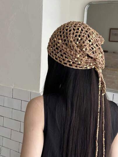 1件亮片性感女士系带三角围巾，多功能头巾，适合街头、波西米亚、复古、时尚、沙漠、Y2K、日常、节日派对、活动、海滩度假、送给女孩的节日礼物、发饰、头巾、女士夏季穿搭