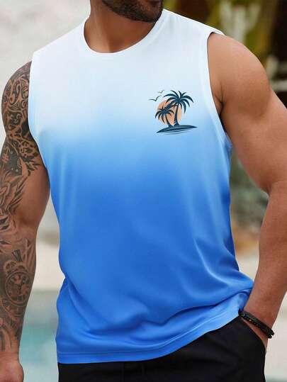 Coastal | Áo tank top nam phong cách tối giản, in họa tiết, thích hợp cho kỳ nghỉ hè | Thoải mái và thoáng khí | Phong cách