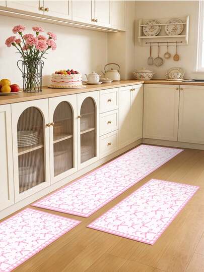 1 Peça Capacho de Poliéster com Laço Rosa Antiderrapante, 40*60/50*80/40*120cm, Superfície Macia e Felpuda, Padrão de Borboleta, Adequado para Uso Interno e Externo, Sala de Estar, Quarto, Cozinha, Banheiro, Pátio, Pisos de Madeira, Decoração de Carpete, Acessórios de Banheiro, Volta às Aulas, Festa de Aniversário, Decoração de Entrada