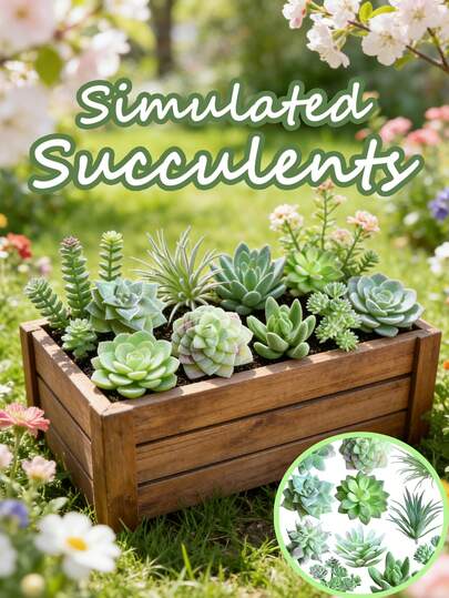 11pcs Artificial Succulent Plants, Desktop Center Decor, Windowsill Green Plant Decor, Various Soil-Less Cultivation Realistic Succulent Plants, Fake Plastic Cactus Stem Succulent Garden Home Decor, Gift, Spring Gift, Easter, Easter Decor