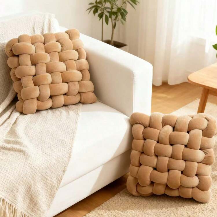 1 Vỏ gối trang trí hình vuông bằng polyester thắt nút, thích hợp cho phòng khách, phòng ngủ và không gian ấm cúng. - Lạc đà - Xem 5