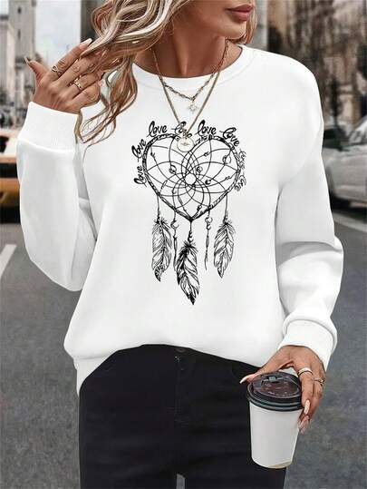 1PCS Plus Size, Extended Apparel: Women's Plus-Size Spring/Autumn/Winter Cross-Border Simple Geometric Print Sweatshirt, Casual Crewneck Sweatshirt, Women's Plus-Size Sweatshirt2026-  Women, Maija, Spring, Y2k