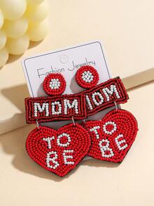 1 Pair "MOM TO BE" Rice Bead Pearl Drop Earrings, Mother's Day Creative Gift Handmade Heart Letter Pendant Earrings, Mother's Day Gift - Multicolor - View 5