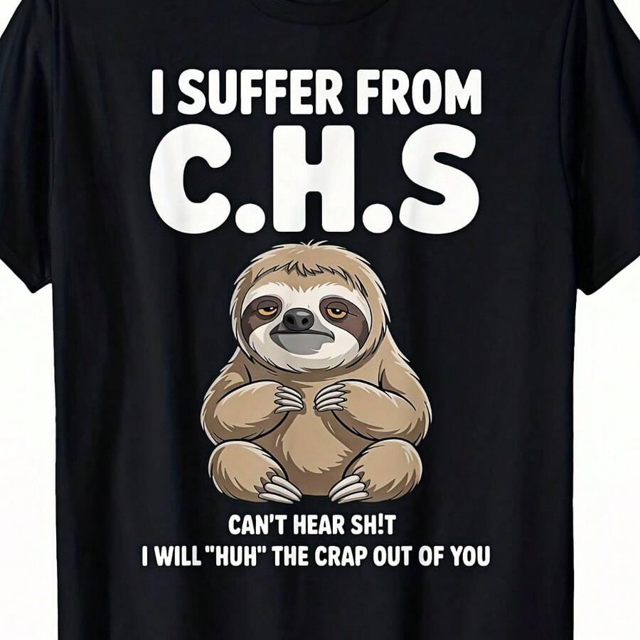 Men's Fun Sloth Bear Quote T-Shirt - I Have CHS, I'll Make You Suffer - Featuring Text And A Sloth Bear Design - Soft Stretch Fabric - Casual Street Style Perfect For Parties - 黑色 - 查看 1