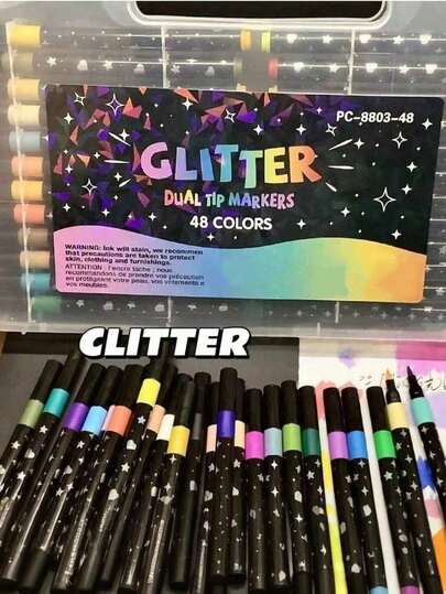 Set de 12/24/36/48 piezas de nuevos bolígrafos marcadores de unicolor con brillo, bolígrafos resaltadores de punta de pincel, bolígrafos perlados impermeables y resistentes a la decoloración, bolígrafos fluorescentes de colores para dibujar en cuadernos, regalos de Navidad, regalos de Año Nuevo, útiles escolares, útiles de oficina, decoración de escritorio