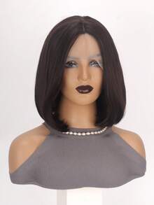 13x1蕾丝前置波波头假发，12英寸自然中分蕾丝假发，适合日常佩戴 - 黑棕色 - 查看 3